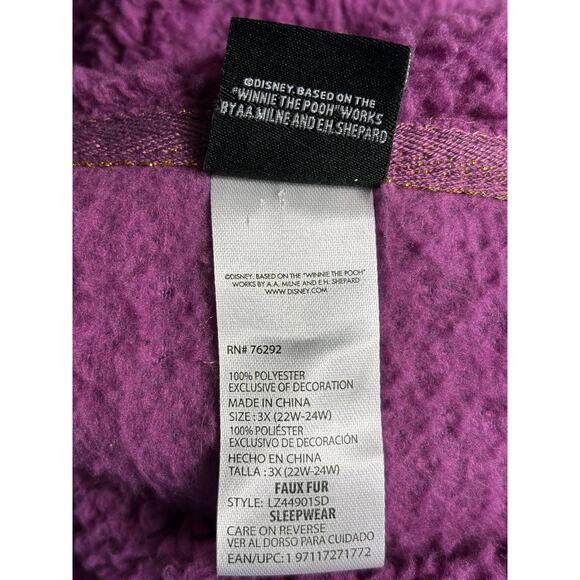 Disney Winnie The Pooh Faux Fur Pajama Top Womens Size 3X Purple Pullover Soft - Picture 4 of 7